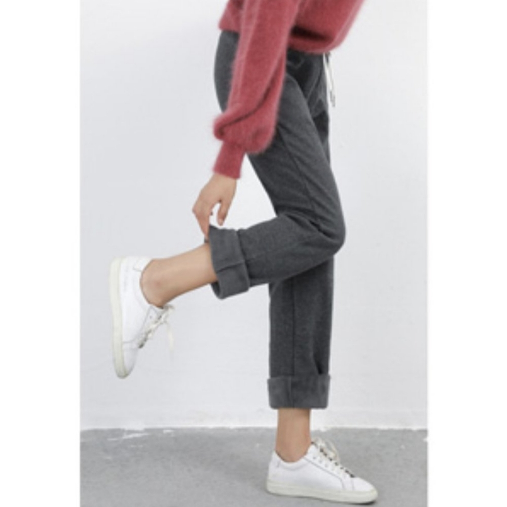Last Pair! Fleece Lined Open Bottom Cotton Sweatpants/Joggers Size L Dark Gray - Picture 7 of 13